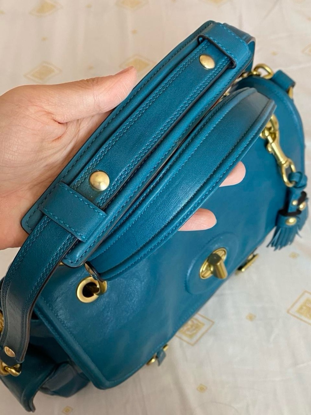 vintage 2000s coach legacy sydney teal and gold turnlock satchel shoulder bag - Picture 6 of 9